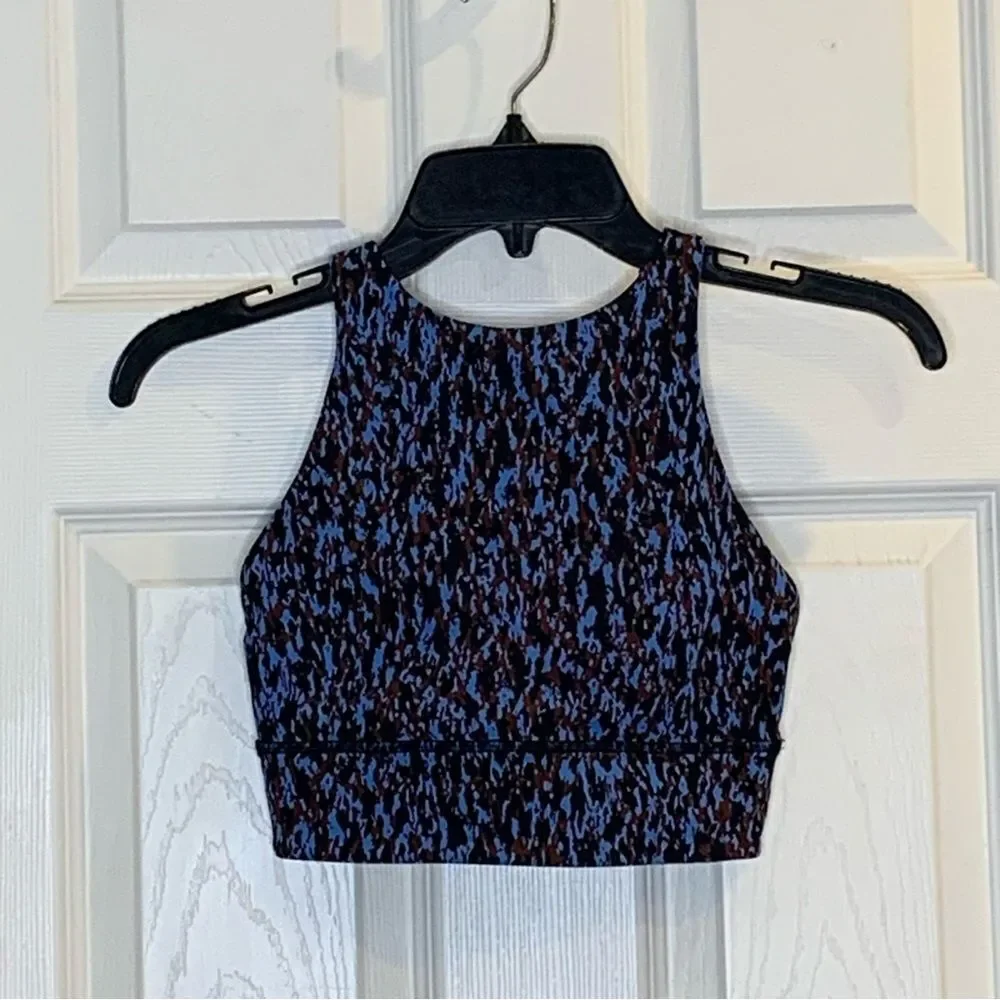 Lululemon Energy High-Neck Longline Tough Bra Leopard Camo Blue Nile Multi